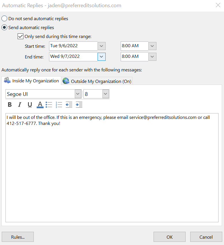 How to Set an Automatic Reply Email in Outlook - Preferred IT Solutions